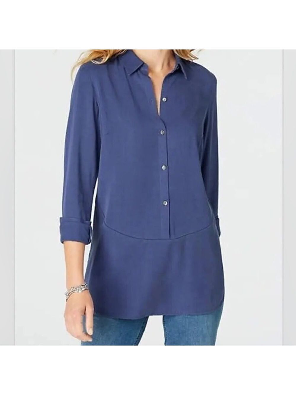 NWT J.Jill Women’s Essential Shirttail Long Sleeve Imperial Blue Tunic Blouse XL